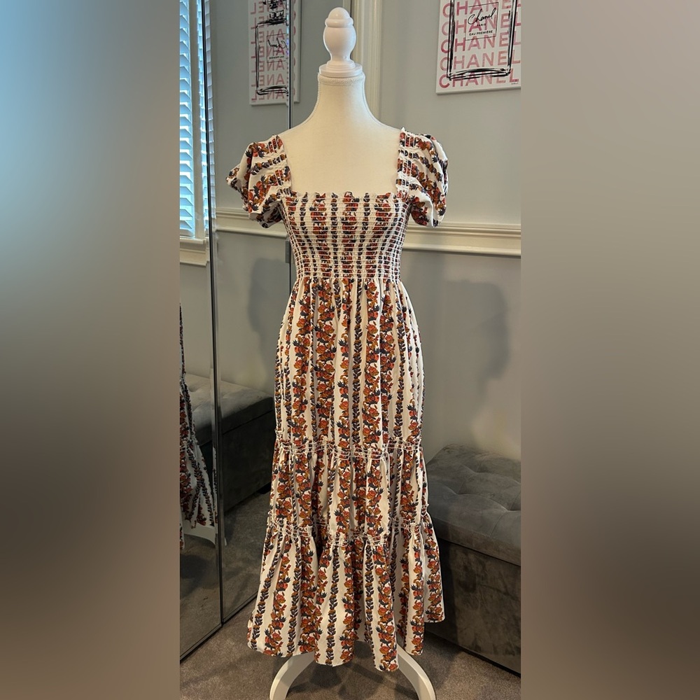 O.P.T. Daphne Smocked Floral Print Dress size M Like New